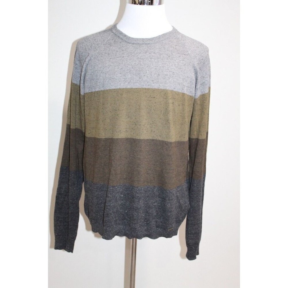 Diesel Men’s Crewneck Sweater in Grey, Olive, Brown Stripes